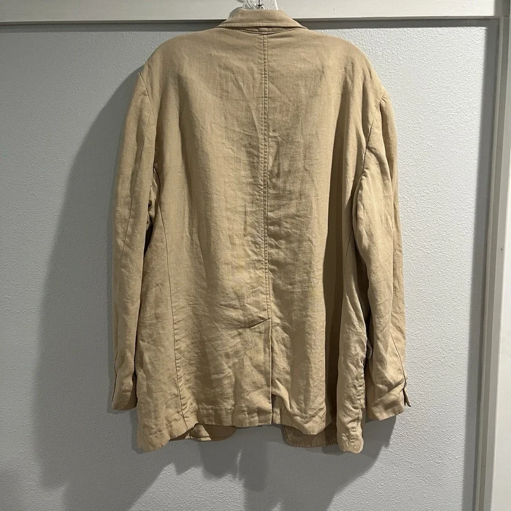 Polo Ralph Lauren Vintage 100% Linen Unstructured Blazer Jacket Sz L 42R Tan EUC